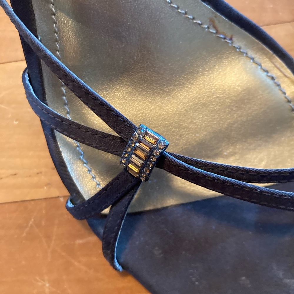 Ann Taylor Dark Brown Satin Strappy Heels with Rhinestone Accent
